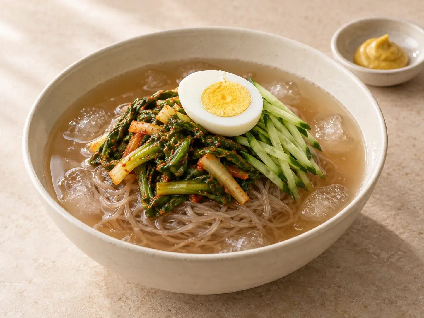 Illustration of Yeolmu Naengmyeon (Cold Noodles with Radish-Green Kimchi)