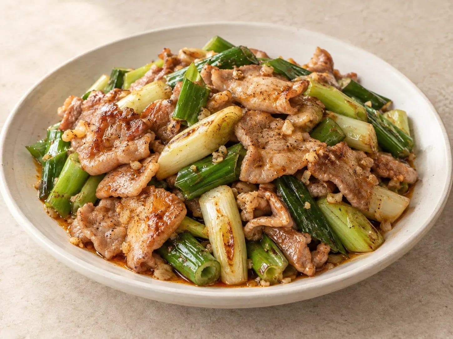 Illustration of Stir-Fried Pork Neck with Green Onion